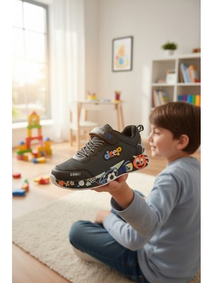 Enoch Tabanı Grafik Desenli ve Cırtlı Erkek Çocuk Ayakkabı