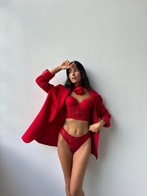 En Enstyle Fashıon Kırmızı Bustiyer Takımı