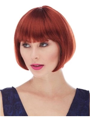 İsmiyle Al Kızıl Renk Düz Kesim Astarlı Küt Parti Peruğu