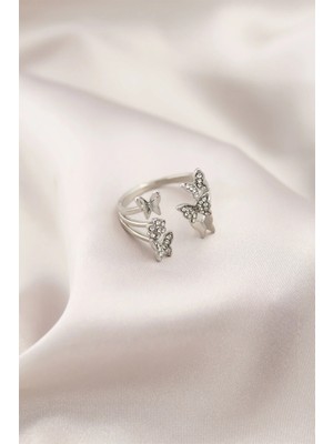 Luz&Pos Gümüş Renk Metal Kelebek Model Kadın Yüzük