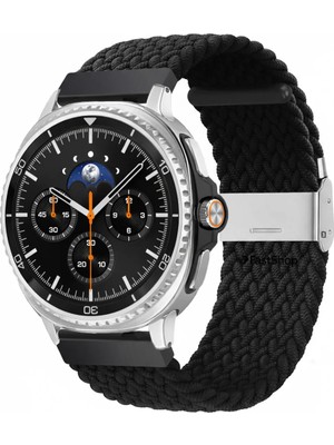 MMP Shop Samsung Galaxy Watch 8 40MM / 44MM / 46MM Classic Uyumlu Metal Clips Kumaş Örgü Akıllı Saat Kordon