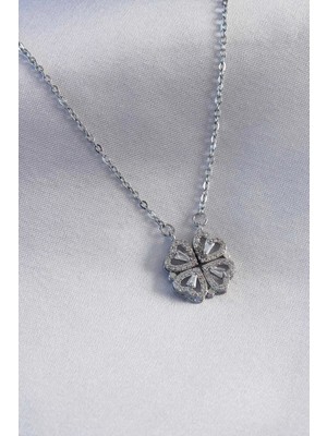 Luz&Pos 316L Çelik Gümüş Renk Açılır Yonca Model Kadın Kolye