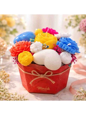 Festiva Hediye Kutu Soya Mum Buket Çiçek Ahududu Kokulu