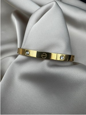 Luseda Gold Renk Kararmaz Çelik Taşlı Lüks Bileklik