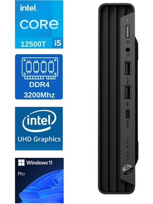 Hp pro Mini 400 G9 Intel Core I5 12500T 4.4ghz Ddr4 8gb 1tb SSD UHD Graphics 770 Windows 11 Pro Mini Bilgisayar W9M950ATPCB05
