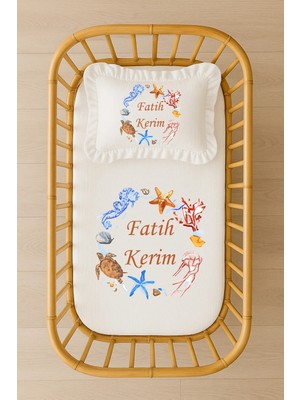 Moda Lime Isimli Bebek Nevresim Takımı 70X120 – Deniz Temalı Fırfırlı Dolgulu Yastıklı