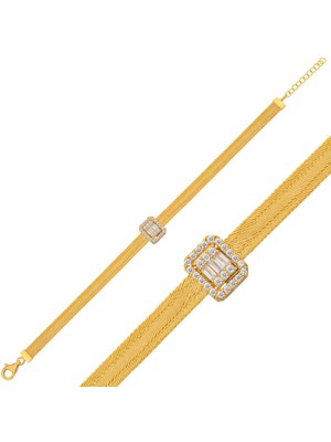 Tienda Elegante Gümüş Gold Baget Taşlı Trabzon Hasır Kadın Bileklik