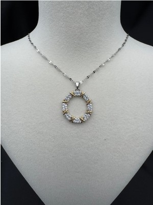 Luseda Gümüş Renk Taş Detaylı Yuvarlak Motifli 45+5CM Ayarlanabilir Kararmaz Xoxo Çelik Kolye