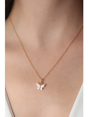 Luz&Pos Gold Beyaz Renk Kelebek Figür Kadın Kolye