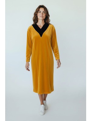 S&G Gelinlik Hardal Kadife Elbise