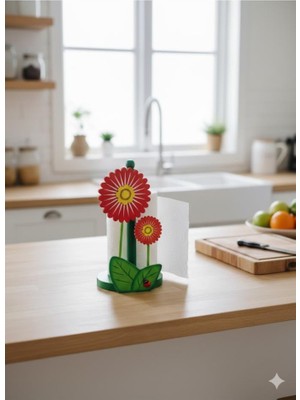 abnturk Dekoratif Ahşap Çiçek Oymalı Sarı Kırmızı Kağıt Havluluk Peçetelik 20 cm