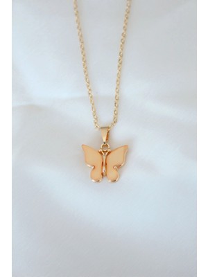 Luz&Pos Gold Kaplama Sarı Renk Sedefli Kelebek Kolye