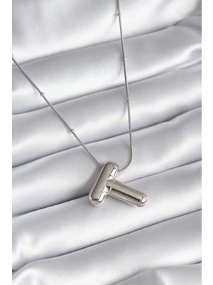 İsmiyle Al 316L Çelik Gümüş Renk Bubble "t" Harf Model Kadın Kolye