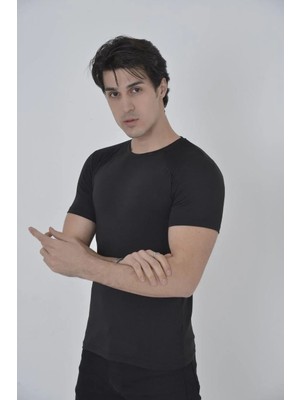 Luz&Pos Erkek Omuz Fileli Slim Fit T-Shirt - Siyah