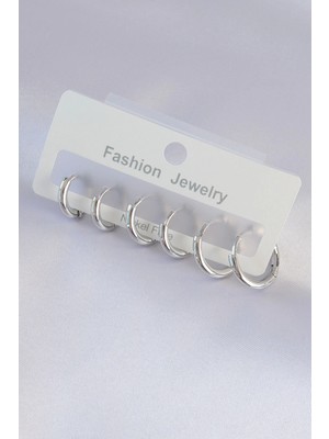 İsmiyle Al Pirinç Gümüş Renk Oval Küpe Seti