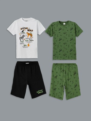 Lc Waikiki Yeni Sezon Bisiklet Yaka Erkek Çocuk Şortlu Pijama Takımı 2'li