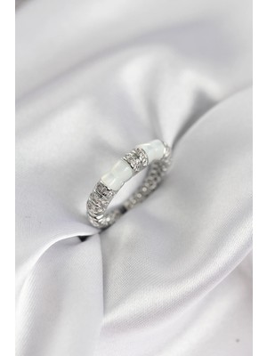 İsmiyle Al Zirkon Taşlı Kemik Model Gümüş Renk Kadın Yüzük