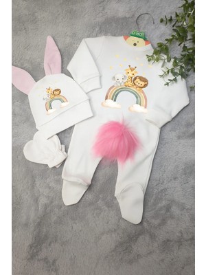 Moda Lime Safari Hayvanları Gökkuşağı Baskılı Bebek Tulum Seti – Organik Pamuk