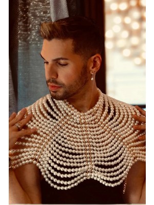 Ravinity Inci Detaylı Erkek Vücut Aksesuarı, Incili Omuz Kolyesi