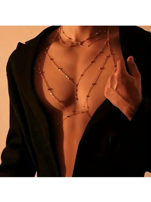 Ravinity Estetik Erkek Göğüs Kolyesi, Toplu Zincir Vücut Aksesuarı