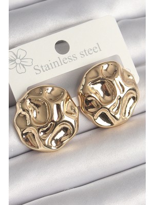 İsmiyle Al Pirinç Gold Renk Işlemeli Daire Plaka Model Kadın Küpe