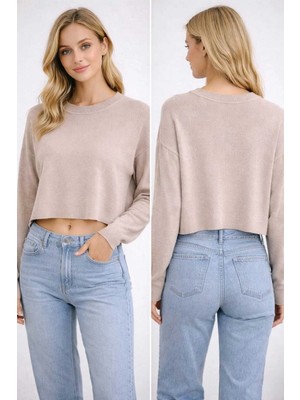 İnce Moda Giyim Basic Crop Sweatshirt – Uzun Kollu Bisiklet Yaka (Çok Renkli)