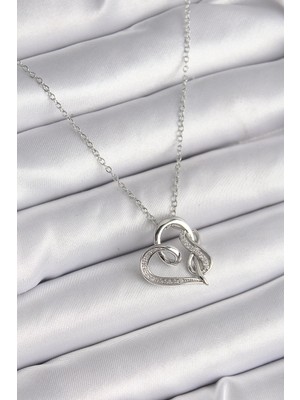 İsmiyle Al 316L Çelik Gümüş Renk Zincir Zirkon Taş Detaylı Kalp Model Sonsuzluk Detay Kadın Kolye