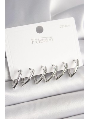 İsmiyle Al 925 Ayar Gümüş Çivi Pirinç Gümüş Renk Üçgen Model Kadın Küpe Seti