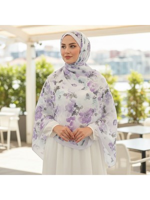 Revam Collection Pamuklu Mor Lila Çiçek Desenli Dijital Baskılı Şal Ilham Serisi