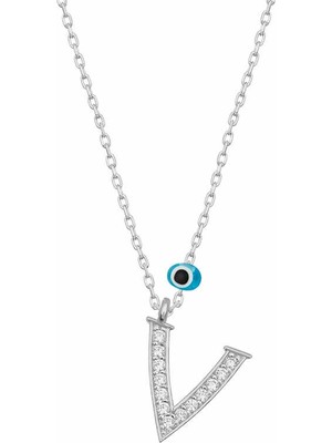 Tienda Elegante Gümüş Nazar Rodyum V Harfi Kadın Kolye