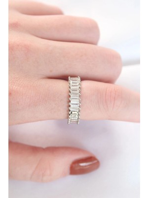 İsmiyle Al Sıralı Baget Taşlı Silver Renk Ayarlanabilir Yüzük
