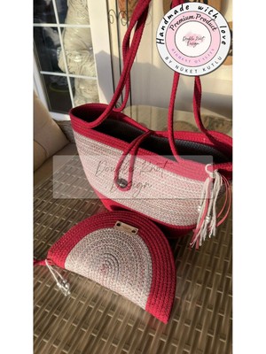 Double Knot Design Bella 2li Takım Plaj Çantası , El Çantası Clutch, Totebag, Kadın, Yazlık,