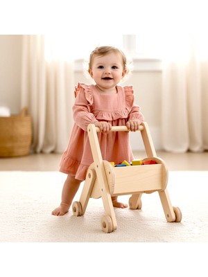 Beren Kız Bebek Müslin Elbise %100 Pamuk Fırfır Detaylı Gül Kurusu