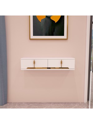 Morepp Roza 90 cm Kapaklı, Raflı ,duvara Monte Dresuar Beyaz-Altın