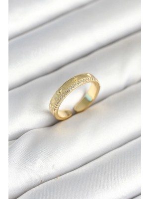 İsmiyle Al Gold Renk Şerit Zirkon Taşlı Kadın Yüzük