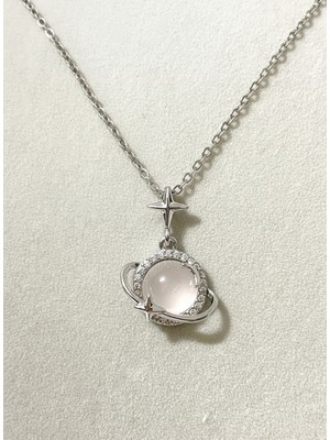 Atalya Accessory Satürn Gezegen Yıldızlı Gümüş Renk Kadın Çelik Kolye - Kararmaz