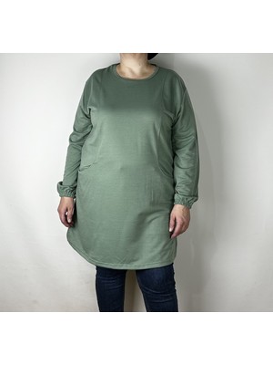 Yaşar Triko Kadın Mint Yeşili Uzun Kollu Bilek Lastikli Bisiklet Yaka Yırtmaçlı Çift Cepli Tunik