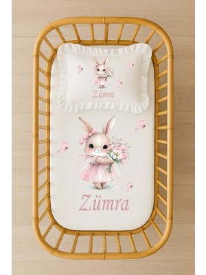 Moda Lime Kişiye Özel Isimli Bebek Nevresim Takımı Kelebekli Çiçek Buketli Tavşan Fırfırlı Dolgulu Yastıklı