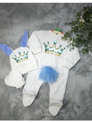 Moda Lime Tavşan Kulaklı Ponponlu Isme Özel Baskılı Bebek 3 Lü Tulum Seti