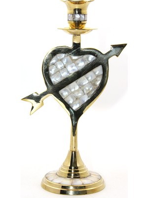 İsmiyle Al Pirinç Sedefli Tekli Şamdan 20 cm