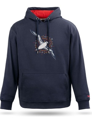 Tarrzzcom Tarrzz Unisex Albatros Tasarım Kapşonlu Sweathirt %100 Pamuk 3 Iplik Kanguru Cepli Hoodie