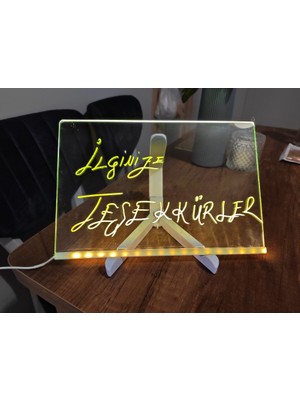 Online Home Market Deyhome 1 Adet LED  Işıklı Kare Yazı Panosu –20X20 cm  Renkli Fosforlu Kalemli- Lütfen Ürün Kurulumunu Okuyunuz-