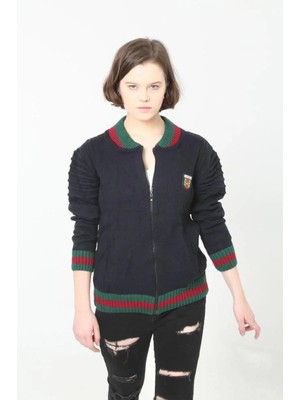 Luz&Pos Kadın Tam Fermuarlı Triko Hırka - Lacivert