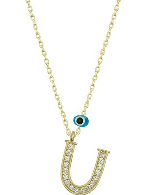 Tienda Elegante Gümüş Nazar Gold U Harfi Kadın Kolye