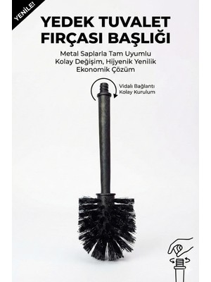 Yedek Tuvalet Fırçası Başlığı (Fırçası) - Metal Sap Uyumlu Vidalı Uzun Gövdeli Yedek Uç