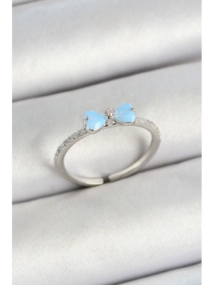 İsmiyle Al Pirinç Fiyonk Figürlü Zirkon Taşlı Gümüş Renk Ayarlanabilir Kadın Yüzük