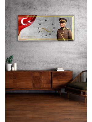 Olinpa Kırılmaz Cam Duvar Saati , Hem Tablo Hem Saat Atatürk ve Türk Bayraklı Saat Ev Ofis Hediyesi