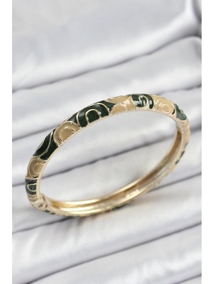 İsmiyle Al Mineli Pirinç Siyah ve Kahverengi Motifli Kadın Kelepçe