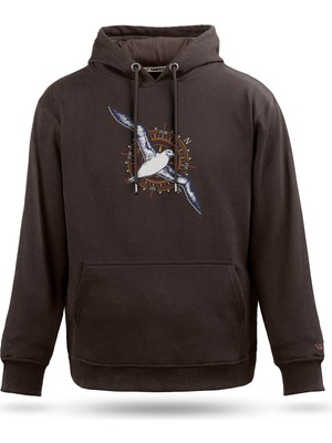 Tarrzzcom Tarrzz Unisex Albatros Tasarım Kapşonlu Sweathirt %100 Pamuk 3 Iplik Kanguru Cepli Hoodie