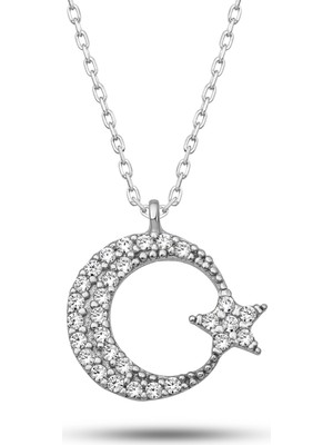 Tienda Elegante Gümüş Ay Yıldız Kadın Kolye
